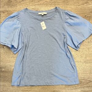 LOFT Sky Blue Puff Sleeve Tee - Crewneck